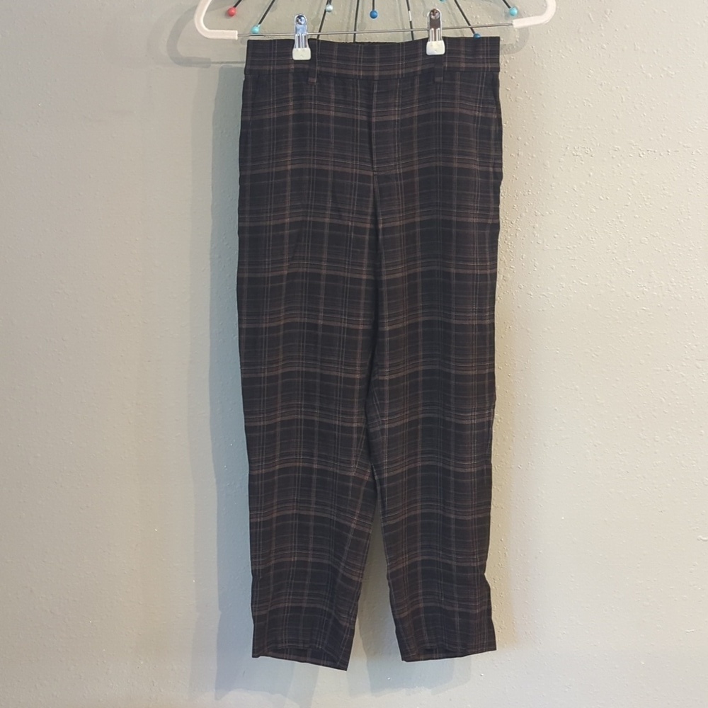 Vince. XS Pull On Plaid Brown Black Pants  Minimalist Preppy Academia Preppy
